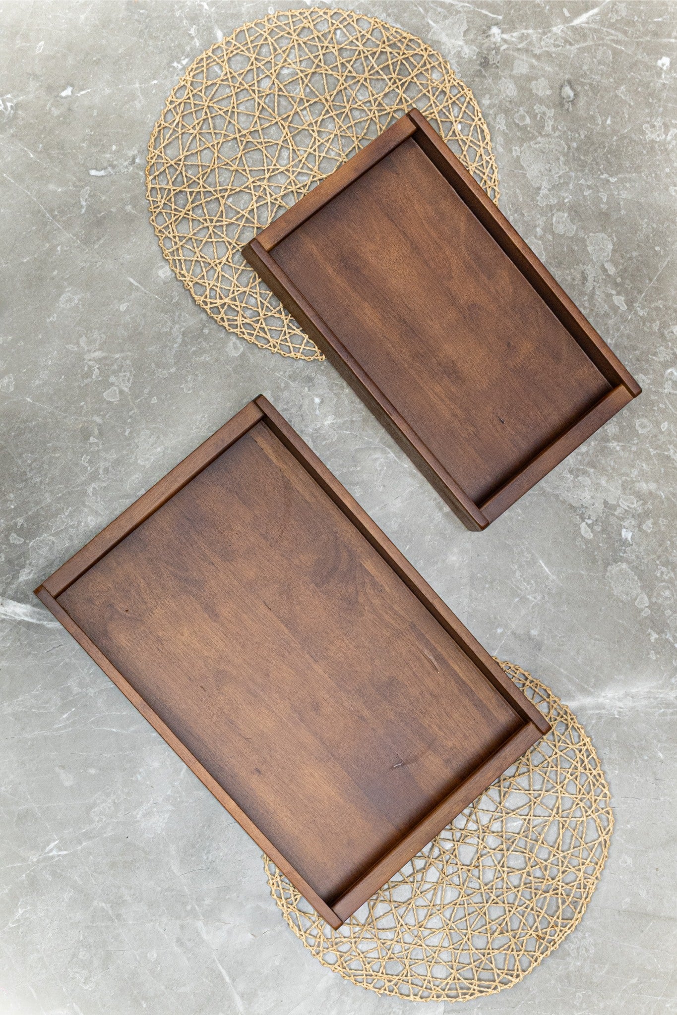 Broad Tray - Set of 2, Walnut Finish